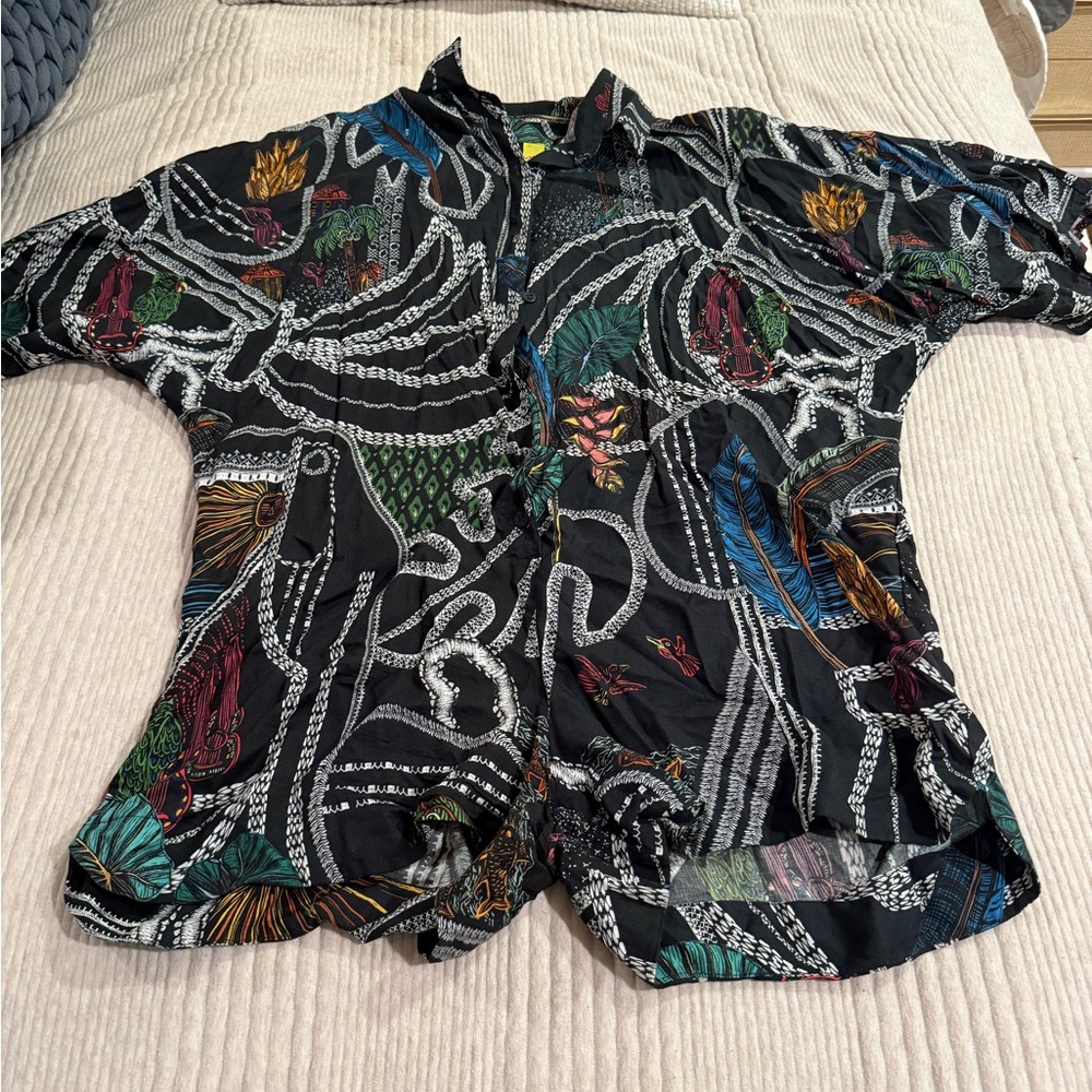 FARM Rio Black Tropical Print Jumpsuit Romper